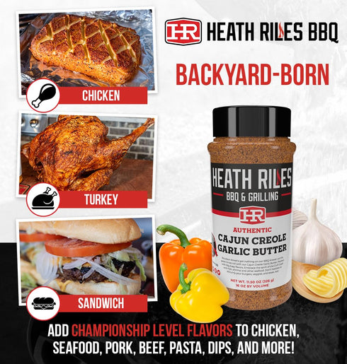 11.5 oz Heath Riles Cajun Seasoning Rub, Cajun-Creole, Louisiana Inspired Cajun Spice & Heat, Champion Pitmaster
