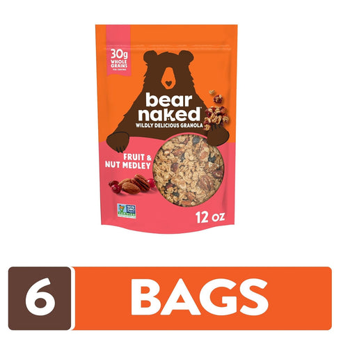 Kellogg's (Pack 12) Bear Naked Granola Cereal, Whole Grain Granola, Breakfast Snacks, Fruit and Nut Medley