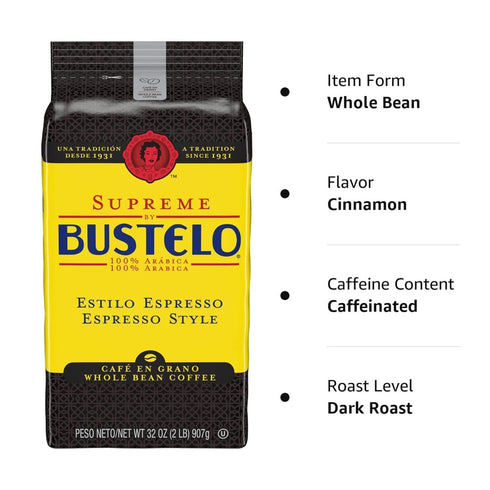 32 oz., (SMU01800) Supreme Bustelo Espresso Style Whole Bean Coffee, Dark Roast, Each