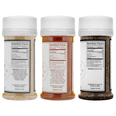 Set (6 oz), (7.9 oz), (3.6 oz) 3-Pack Lillies Q - Rub Trio, BBQ Rub Sampler, Barbeque Rubs & Spices, Rub Seasoning