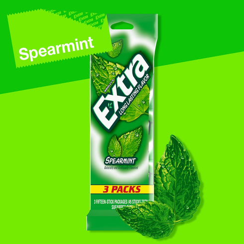 3 Pack (45 EXTRA Spearmint Sugar Free Chewing Gum, Bulk Gum Sticks Total), Long-Lasting Fresh Breath, Individually