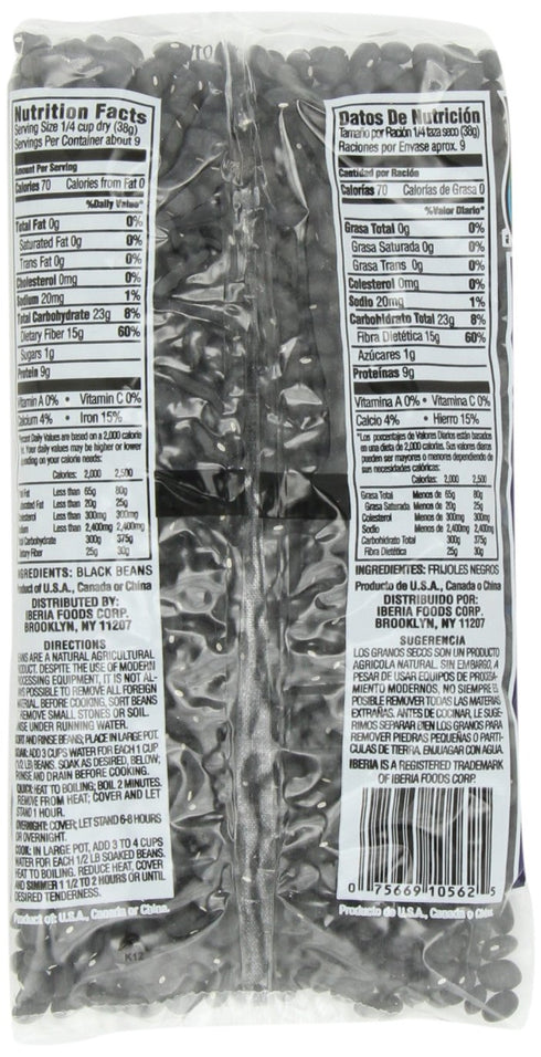 12 (Pack 24) 1 Iberia Black Beans, Ounce of Dry Beans, Bulk Dry Black Beans Bag, Fiber & Protein Source, Farm Fresh#