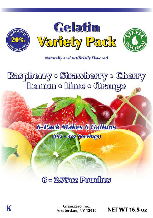 6-Pack, GramZero Variety (Raspberry, Strawberry, Cherry, Lemon, Lime, Orange) Sugar Free Gelatin Mix Zero Carb Dessert