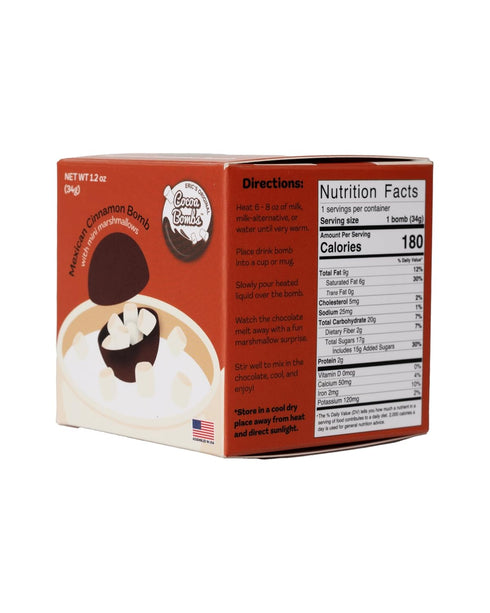 COCOA BOMBS 1 PACK U.S. MADE MEXICAN CINNAMON HOT COCOA BALL W/MINI WHITE MARSHMALLOWS