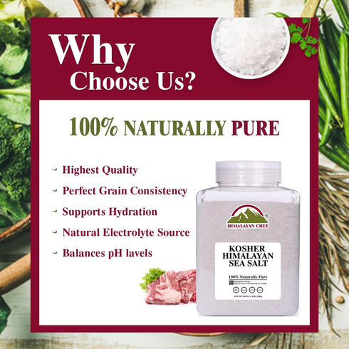 5 Himalayan Chef Kosher Sea Salt Full Flavor, No Additives, unrefined and Less Sodium - Natural and Organic - Pound