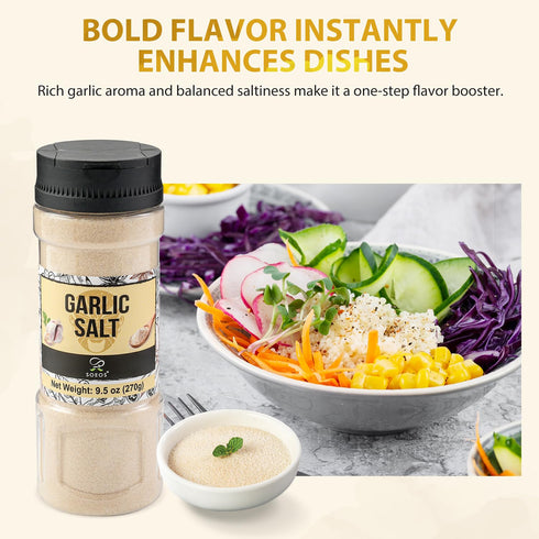 9.5 Ounce(270g), Soeos Garlic Salt Garlic Salt Seasoning, Non GMO, Gluten Free, Ideal for Adding Flavor to Soups