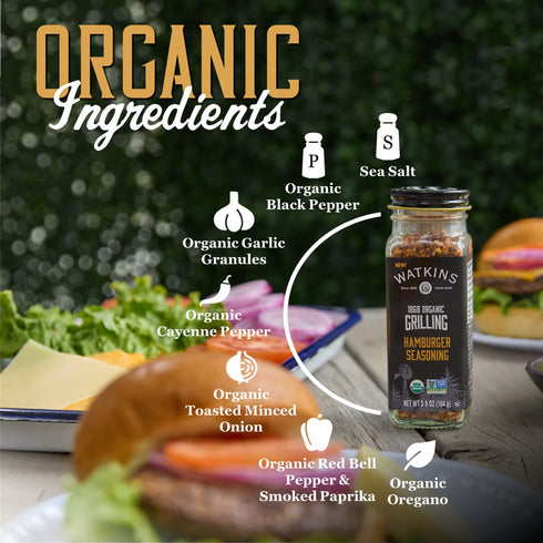 Watkins Organic Grilling Hamburger Seasoning - Non-GMO, Kosher, 3.6 Oz, 1-Pack