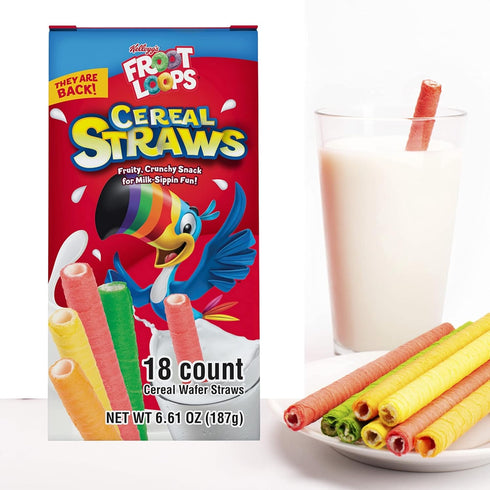2025 90's Pack 2, 36 Kellogg's Cereal Straws Froot Loops Edible Breakfast Straw Alternatives for Milk, Childhood