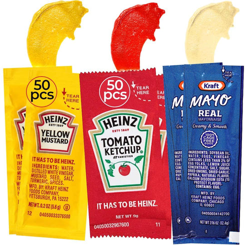 Bulk Condiment Packets Variety Pack 150-Count - 50 Single Serve Packs of