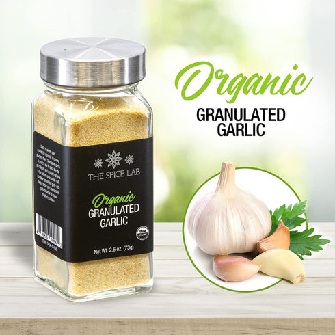 The Spice Lab Organic Garlic Powder Granulated, Gluten Free Dried Garlic in 2.6 oz French Jar