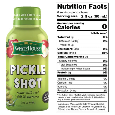2 (Pack 6) White House Pickle Shots, With Real Dill and Turmeric, Juice Hydrates and Helps Stop Muscle Cramps, On the