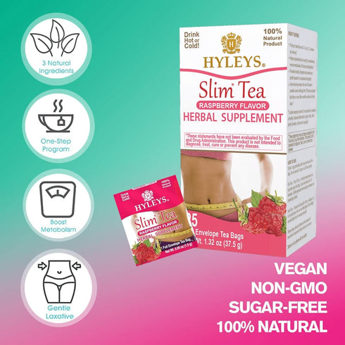 Hyleys Slim Tea Raspberry Flavor - Weight Loss Herbal Supplement Cleanse and Detox - 25 Tea Bags
