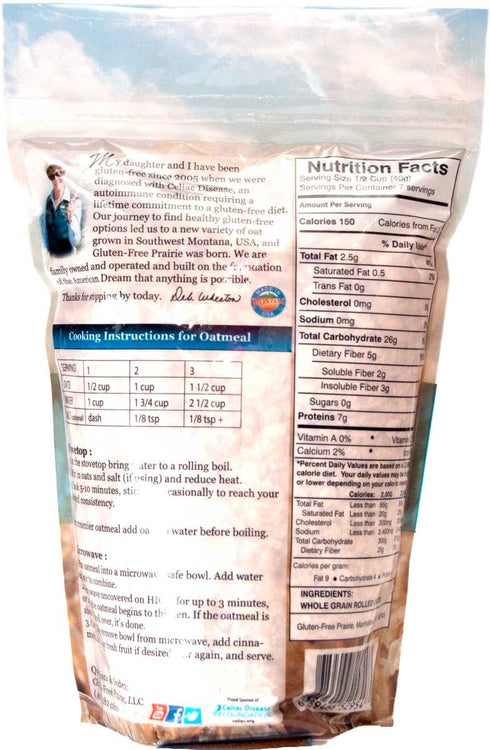 1 Gluten-Free Prairie Oatmeal, Certified Gluten Free Purity Protocol, Non-GMO, Vegan, Pound