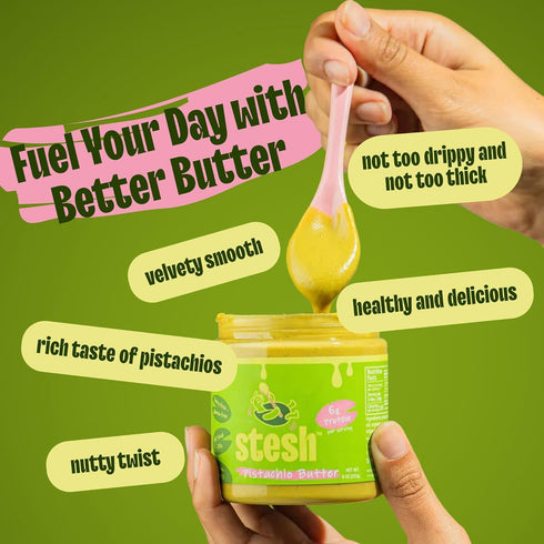 (2-Pack, 8oz Stesh Pistachio Butter Jars Each) | Prebiotic Fiber Protein Spread, Natural Vegan Creamy High Protein