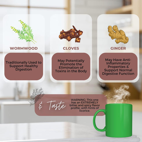 2 oz (57 Gut Clean and Restore (Internal Cleanse) Loose Leaf Tea w/ Wormwood, Cloves, Ginger | Organic Herbal Tea |
