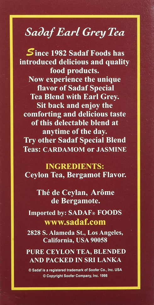 16 oz Sadaf Earl Grey Tea Loose Leaf Box - Special Blend Earl Grey Ceylon Black Tea - Product harvested in Sri Lanka