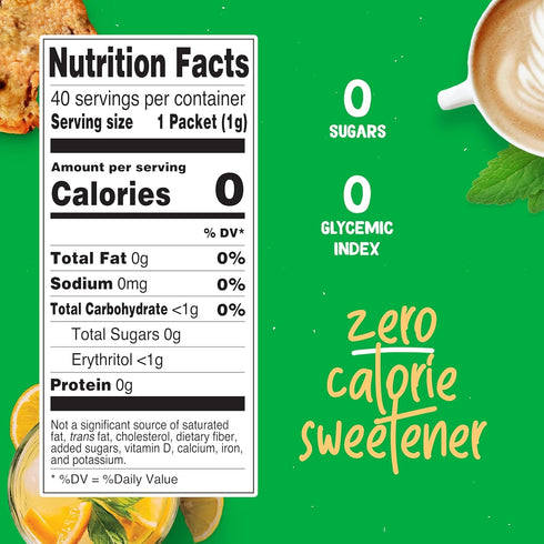 Packets 40 Packets Pyure Organic Stevia | Zero Calorie Sweetener for Coffee, and Baking | Granulated Stevia Sugar