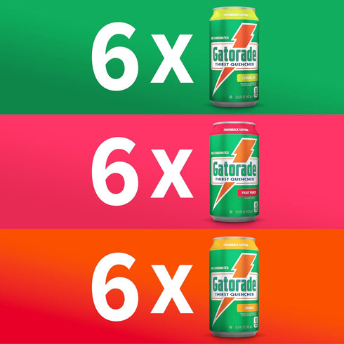 3-Flavor 12 Oz (Pack 18) Gatorade Thirst Quencher, Variety, Fl Cans