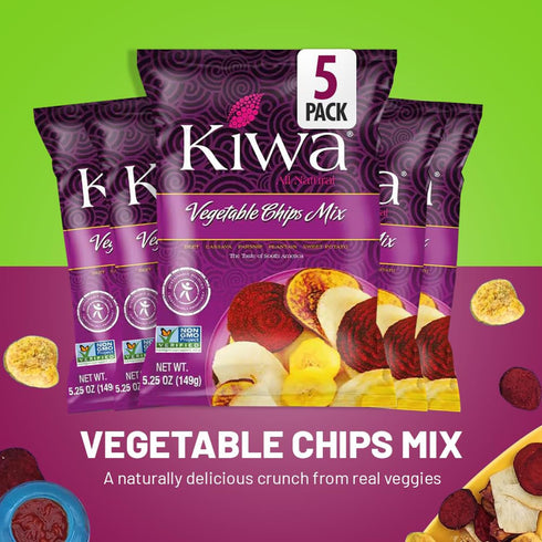 5-Pack 5.25oz (5 Count) Kiwa Vegetable Chips Mix Gluten-Free, Vegan, Kosher, Non-GMO Snack Made with Cassava, Parsnip