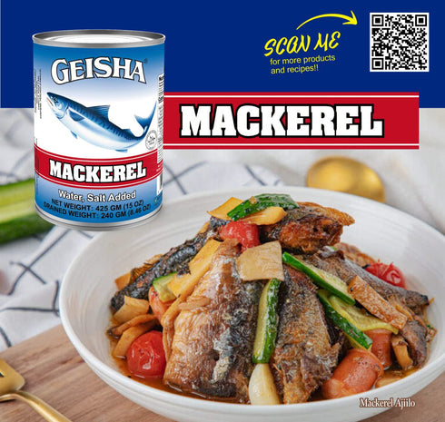 15OZ. (Pack 12), GEISHA Mackerel in Water of Scomber Japonicus| Halal Certified Good Source of Protien Wild Caught No