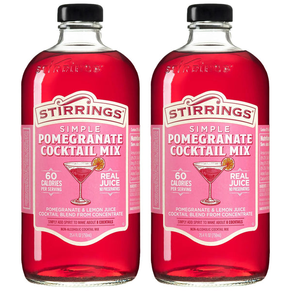 Stirrings 2 Pack Pomegranate Cocktail Mix 750ml Bottles - Real Juice No