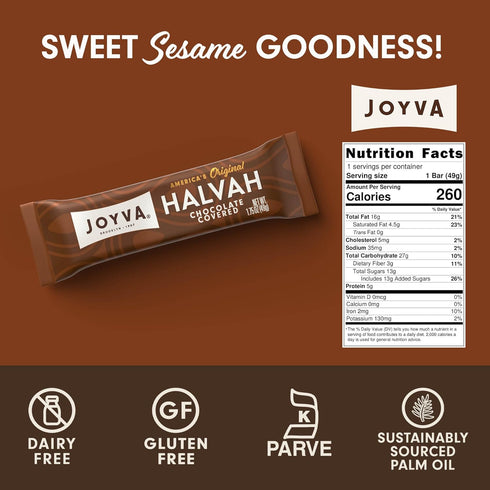 1.75oz Pack 36 Joyva Halvah Chocolate Covered, of | A Delicious Sesame Treat | Dairy Free, Gluten-Free & Kosher Parve |