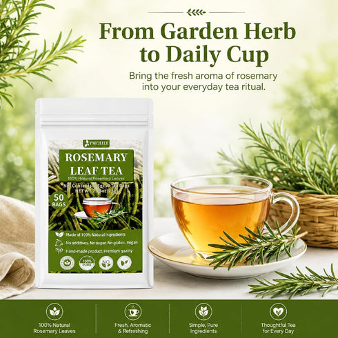 50 Count, 100% Rosemary Tea Bags - Pure Dried Rosemary Leaves, Caffeine-Free Herbal Tea, Natural & Aromatic