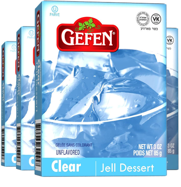 Gefen Clear Unflavored Jell Dessert, 3oz (4 Pack) | Vegan Friendly, Easy to Prepare, Kosher