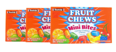 3.5 oz (Pack 3) Fruit Chews Mini Bites Candy Coated Chews Movie Theater Box