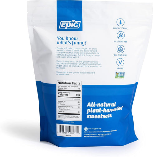 100% 5 40% Epic Xylitol Sweetener - Pound Zipper Pouch of Xylitol Sugar Substitute for Baking & Cooking