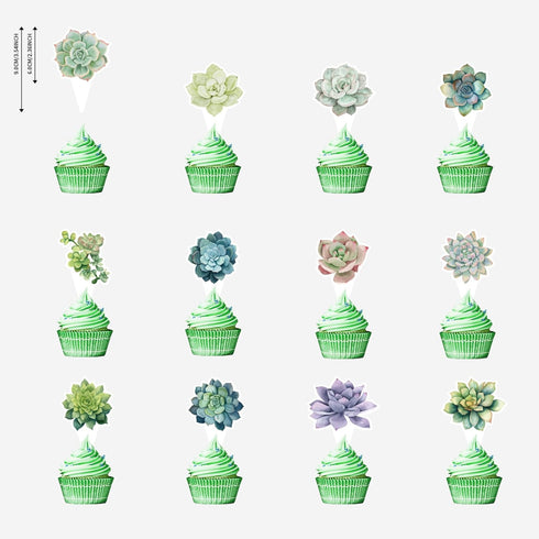 MMBDAMAI 25 Pcs Succulent Plants Cake Decorations Succulent Plants Cake Topper Cupcake Toppers Succulent Birthday Party