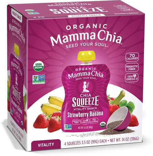 Mamma Chia Organic Vitality Squeeze Snack, Strawberry Banana, 24- 3.05 Ounce Chia