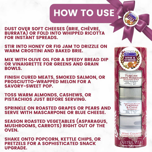 Packaged Set 3 Wine & Cheese House Reserve Seasonings | | Gift of Spice Blends | All Natural, Non GMO | Gourmet Infused