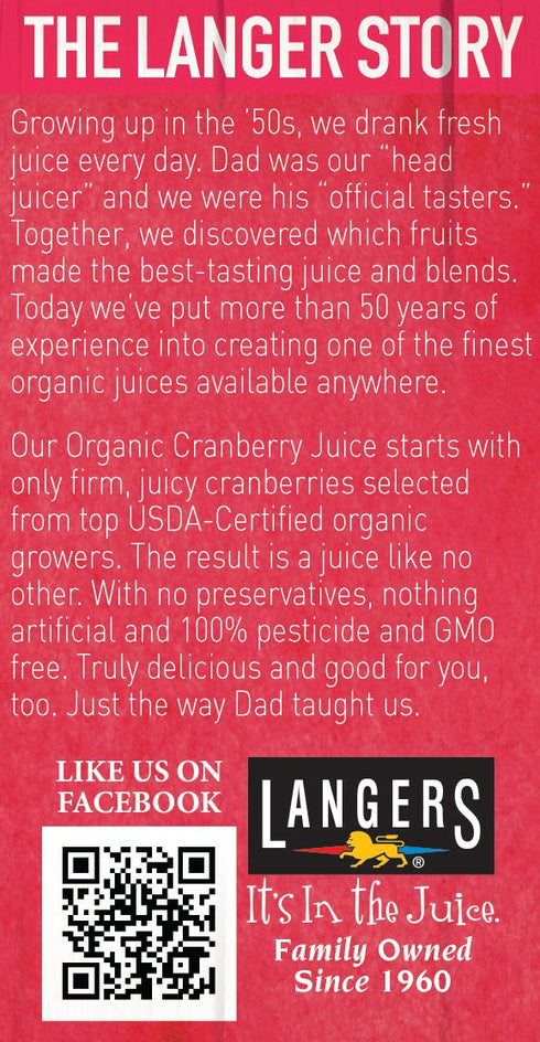 100% 64 Langers Organic Juice, Cranberry, Fluid Ounce