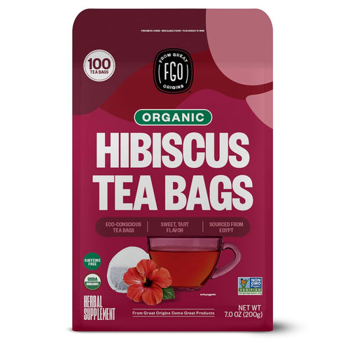 FGO Organic Hibiscus Tea - 100 Count, Eco-Conscious Tea Bags, Caffeine Free