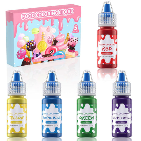 Food Coloring Liquid - 5 Food Grade Vibrant Colors Food Coloring Liquid