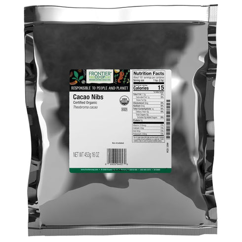 Frontier Co-op Organic Cacao Nibs, Certified Organic, Kosher, Bulk Bag, Unsweetened Crunchy
