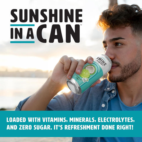 12-Pack, Shine Water Coconut Lime Vitamin D Electrolyte Drinks Sugar Free Flavored Water with Magnesium, Zinc