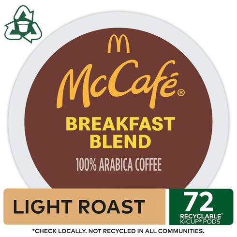 72 Count McCafe Breakfast Blend, Single Serve Coffee Keurig K-Cup Pods, Light Roast