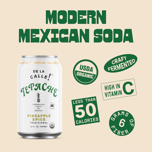 De La Calle Tepache - Pineapple Spice - Modern Mexican Soda - Craft Fermented Pineapple Sparkling Beverage - Certified