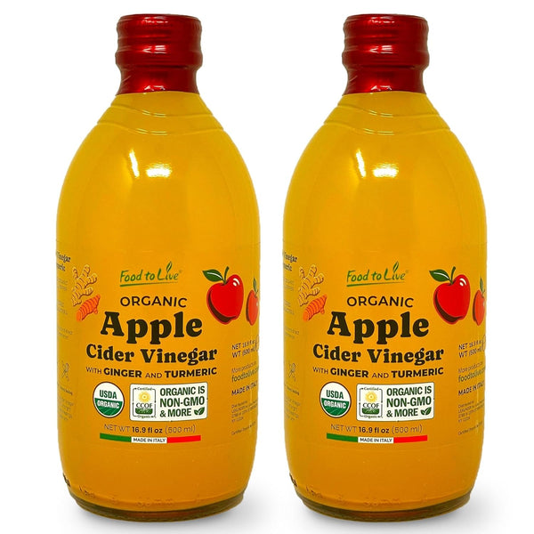 Food To Live Organic Apple Cider Vinegar with Ginger and Turmeric, 500