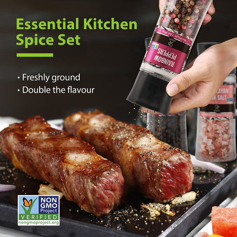 Soeos Spice Seasoning Set of 4, 9.8oz with Integrated Grinders, Perfect for BBQ Gift Set