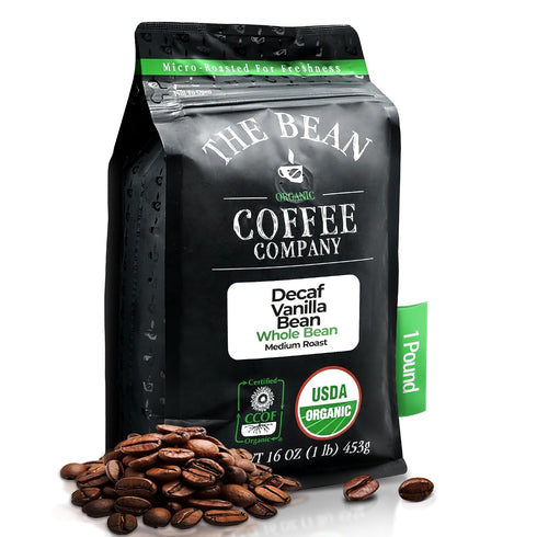 The Bean Organic Coffee Company Water Processed DECAF Vanilla Bean, Medium Roast,