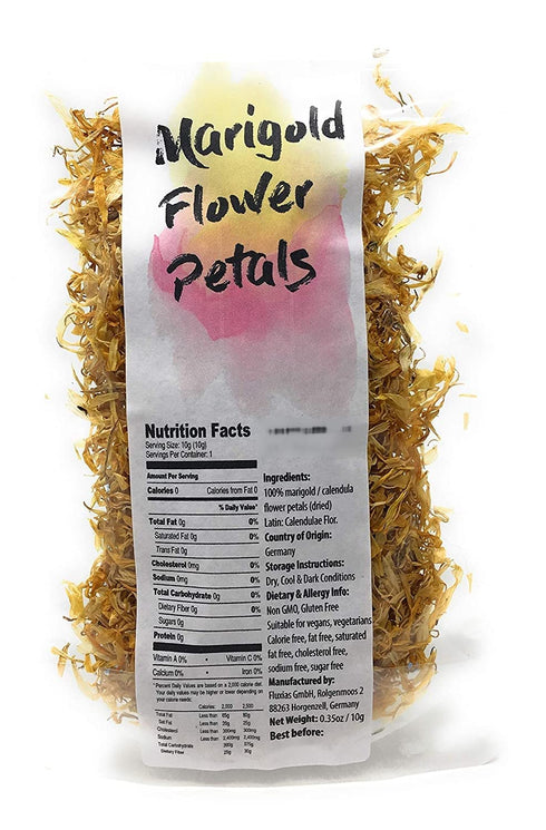 Calendula Petals – Pure Dried Marigold Flower Petals – Vegan, Gluten Free, Non-GMO, No Sugar Added - 0.35oz / 10g