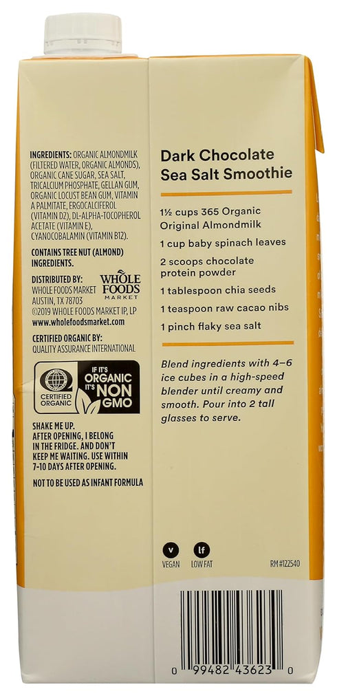 365 32 Oz (Pack 4) by Whole Foods Market, Organic Original Almond Milk, Fl