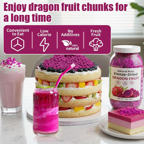 Nahasahr 7oz 100% Freeze Dried Dragon Fruit Pieces - Natural Crispy Dry Fruit Flakes, No Gluten, Dried Pitaya