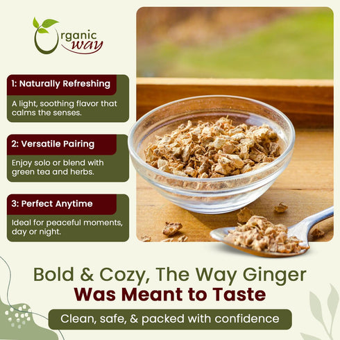 100% (1LB -16Oz) Organic Way Ginger Root Cut & Sifted (Zingiber officinale) - Herbal Tea | Kosher & USDA Certified |