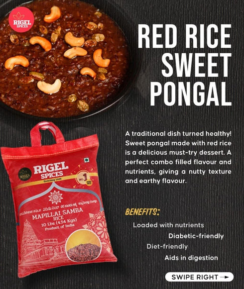 12+ (4 Lbs) Rigel Spices | Mappillai Samba Red Rice | MONTHS AGED | BRIDEGROOM RICE | GLUTEN FREE | Ancient Red Rice
