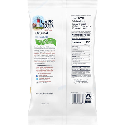 5 Cape Cod Potato Chips, Potato Chips Reduced Fat, Ounce