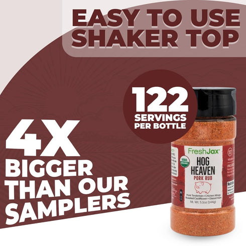 FreshJax Organic Hog Heaven Pork Rub, 5.1 oz Bottle | Non GMO, Gluten Free, Keto, Paleo, No Preservatives